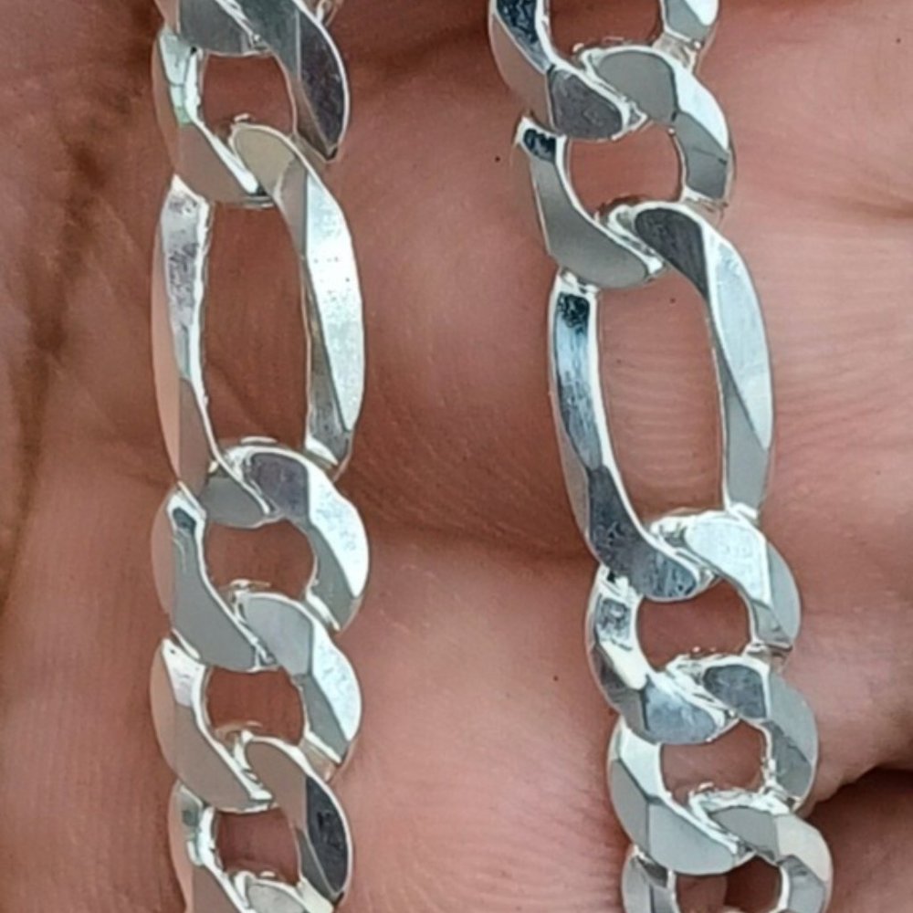 925 Sterling Silver Solid Chain Figaro Style - image 5